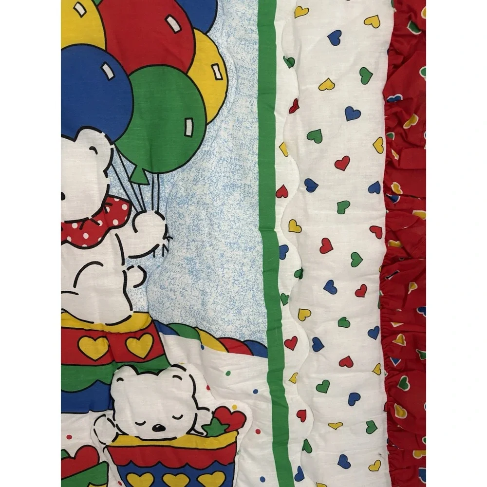 Vintage Carters Riegel Baby Blanket Balloon Bear Reversible Ruffle Comforter USA
